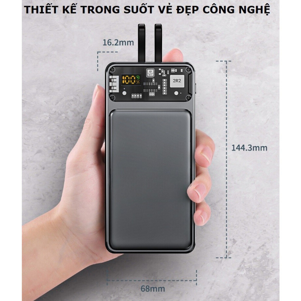 Sạc Dự Phòng 30000mAh Pin Sạc Nhanh - Màn Hình LED, Pin Siêu Trâu, Có Sẵn 2 Dây Sạc