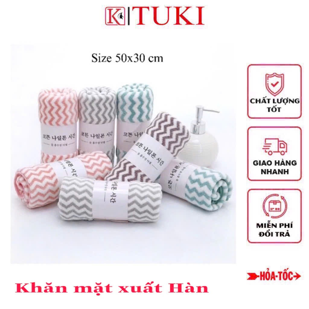 [Kẻ sọc] Khăn mặt xuất Hàn, kích thước 50x30cm - siêu mềm mịn, siêu thấm hút