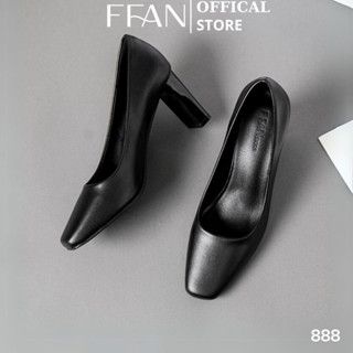 Giày cao gót mũi vuông nữ đế vuông [da thật] 888 FFAN STORE, da mềm mại công sở bít mũi 5 7 9 phân màu đen big size