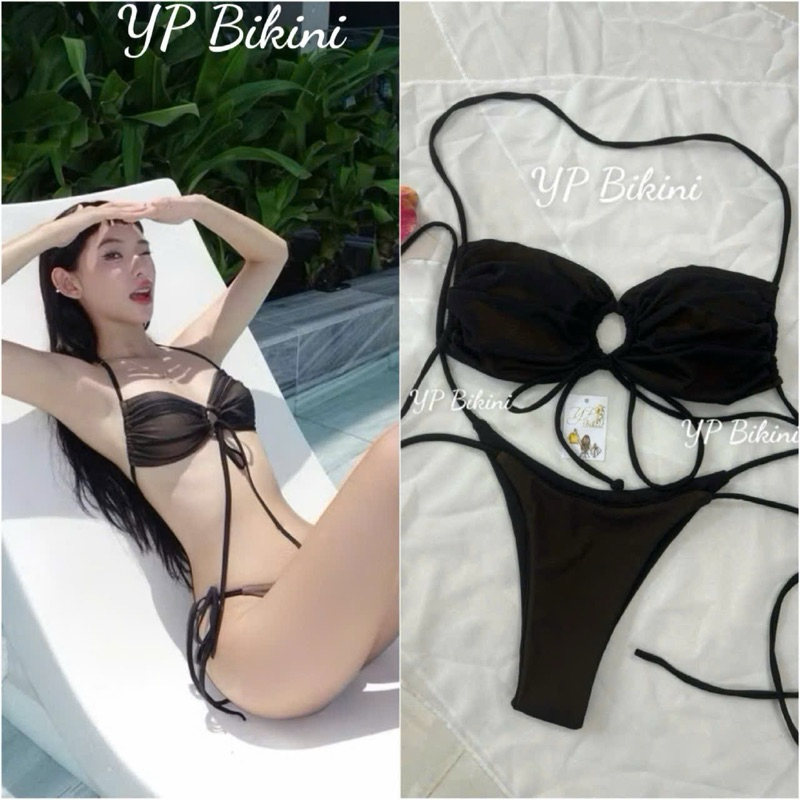 Bikini 2 mảnh cup ngực phối lưới dây dài quần ship đi biển ( sẵn hàng - che tên)