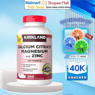 Canxi hữu cơ canxi, magie, kẽm Calcium Citrate Magnesium And Zinc 500mg 500 viên Kirkland Signature giúp xương chắc khỏe