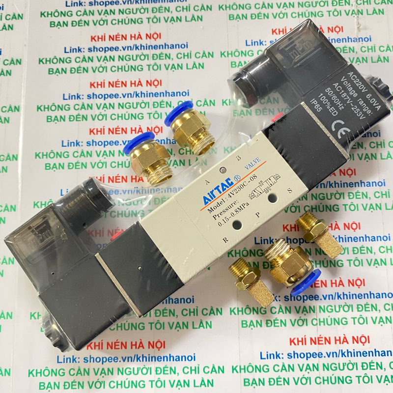 Van điện từ 4V230-08 khí nén ( Van 5/3, 5 cửa, 3 vị trí, ren 13mm ) AC220V DC24V giá sỉ