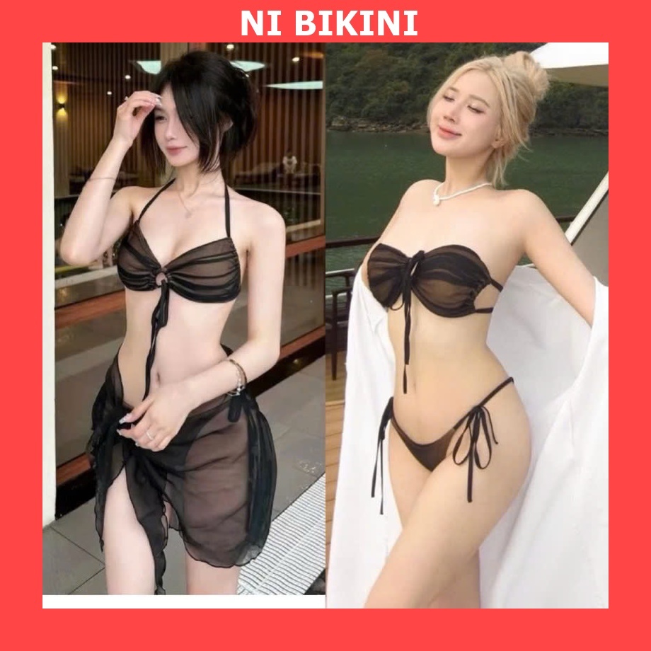 Set bikini áo nude phối ren quần nâu tây sang chảnh R31