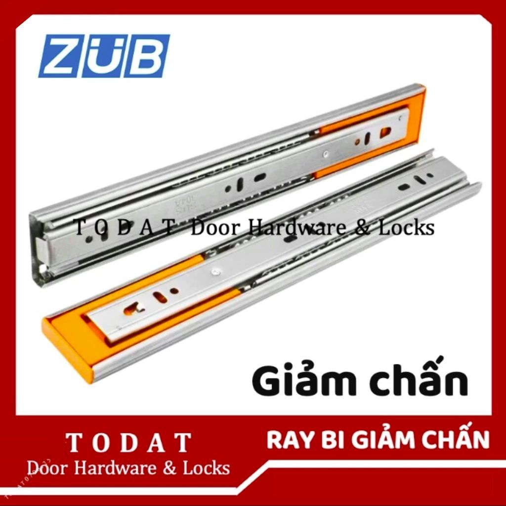 RAY BI 3 TẦNG GIẢM CHẤN ZUB đủ kích cỡ, Bộ 2 thanh ray trượt hộc tủ có giảm chấn ZUB
