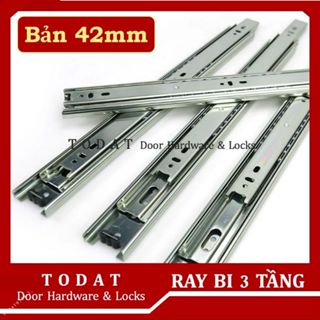 [ZUB 42mm TRẮNG] Ray bi trượt 3 tầng bản 42mm dùng làm ngăn kéo hộc tủ (cặp)