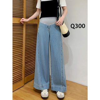 Quần jean bầu ống rộng, quần jean ống suông xanh nhạt, quần jean bầu thời trang,có đáp bụng dễ phối đồ[ĐẦM BẦU THỎ]Q300