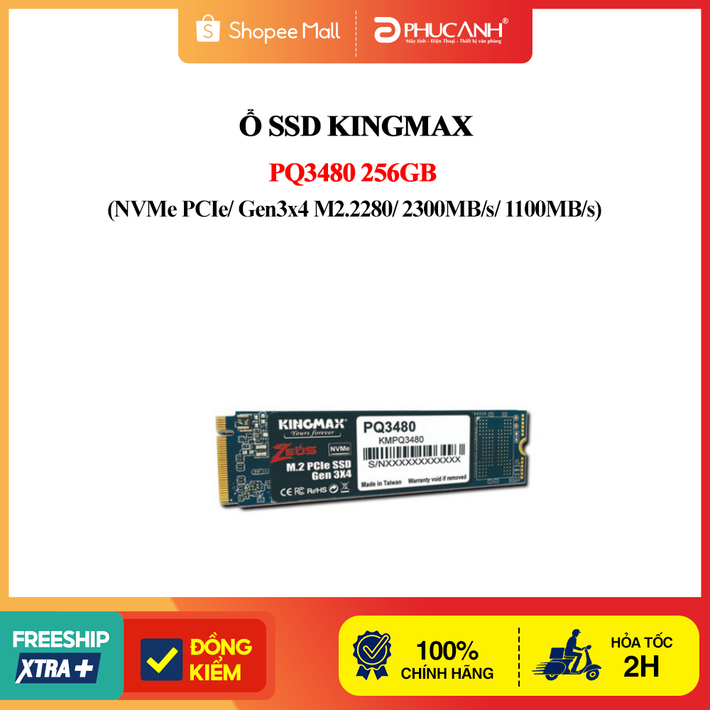 Ổ SSD Kingmax PQ3480 256Gb (NVMe PCIe/ Gen3x4 M2.2280/ 2300MB/s/ 1100MB/s)