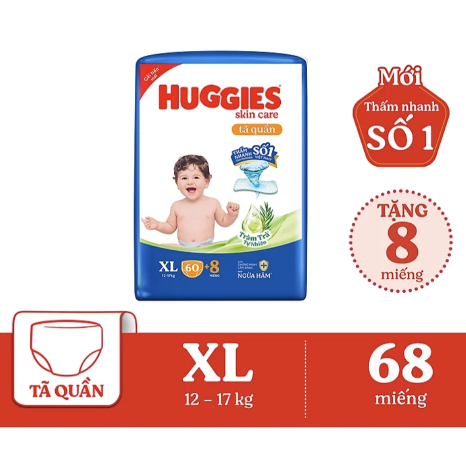 {Tặng 8 miếng }Tã/bỉm quần HUGGIES M74/L68/XL62/XXL54 [MẪU MỚI]