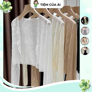 Áo khoác lưới trong suốt tay dài ren hoa nổi croptop