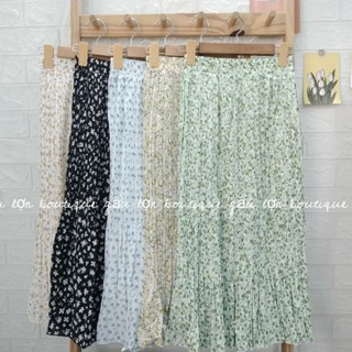 chân váy midi hoa nhí dập li vintage phong cách hàn Quốc