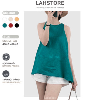 Áo sát nách nữ LAHSTORE vải linen dáng yếm lưng xẻ sâu cúc gỗ ASN01 (Xanh Cổ Vịt)