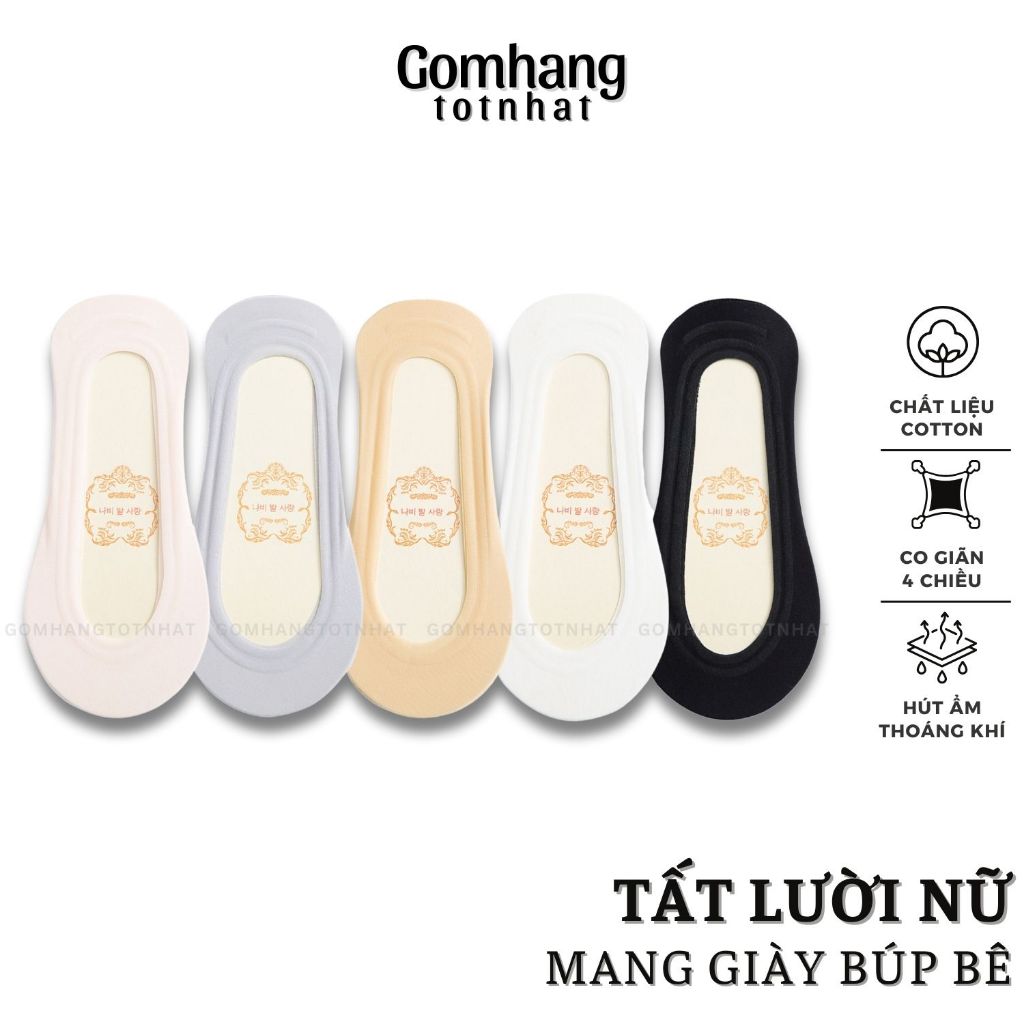Tất nữ lười có đệm silicon chống tuột gót, vớ nữ đi giày búp bê cotton thoáng khí -TNBB-1DOI