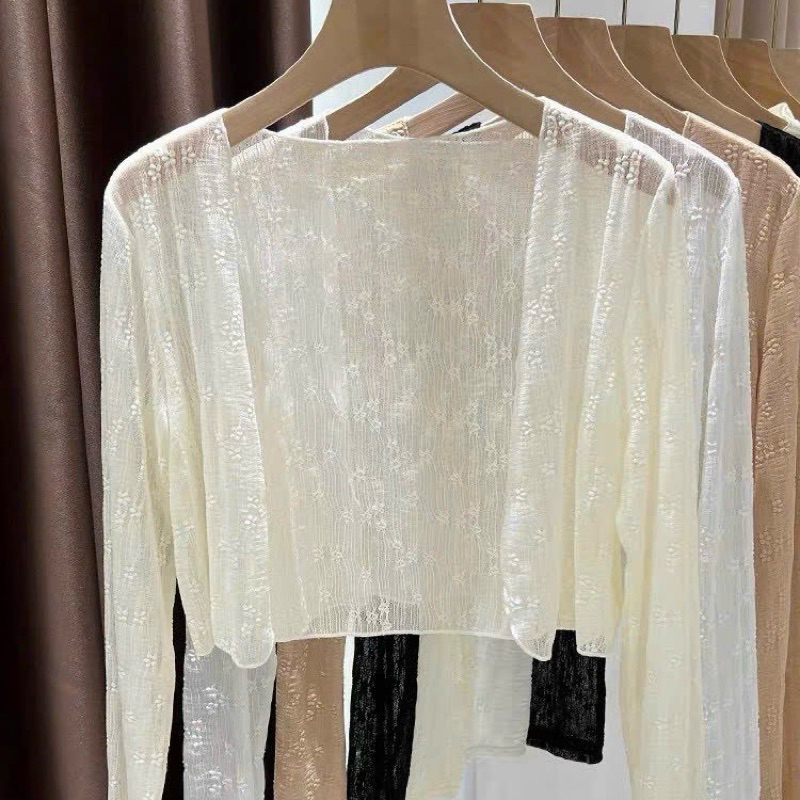 Áo khoác lưới trong suốt tay dài ren hoa nổi croptop | BigBuy360 - bigbuy360.vn
