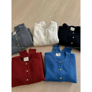 @cherryorder Áo cardigan len cúc vàng tròn tag EGG dài tay trơn màu basic ẢNH CẬN CHẤT