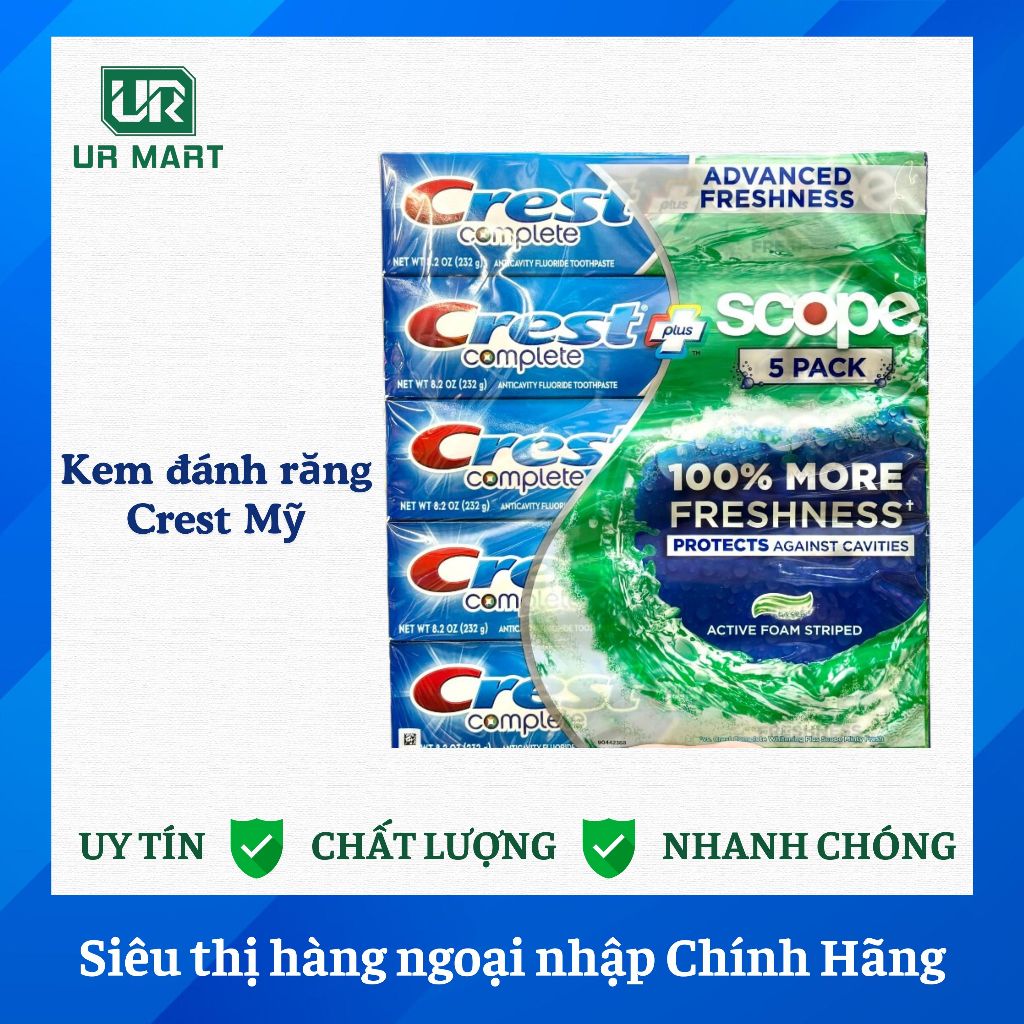 KEM ĐÁNH RĂNG CREST COMPLETE EXTRA WHITENING + SCOPE 232G/TUÝP