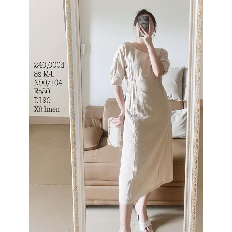 Đầm Qc xô linen kem 2hand