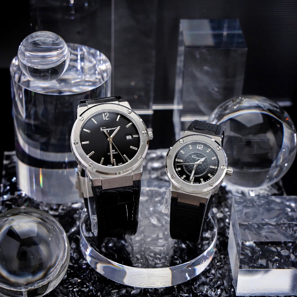 Combo Đồng hồ đôi nam nữ đeo tay dây silicon cao cấp chống nước SaIvat0re Ferragam0 F80 nam size 41mm nữ size 33mm full