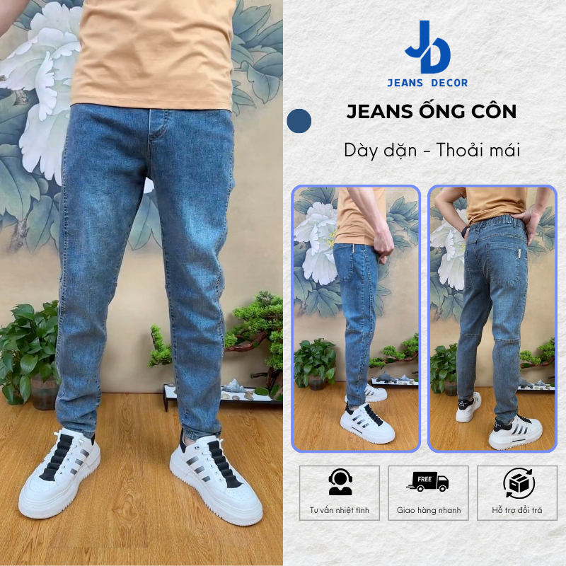 Quần jean nam ống côn JEANS DECOR vải mềm co giãn, lưng chun vừa mọi size bụng, mặc thoáng mát, dễ vận động
