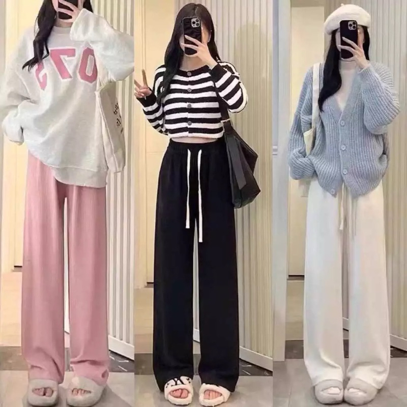  Quần nỉ nữ ống suông dài nhung tăm to độc đáo hàng mới 