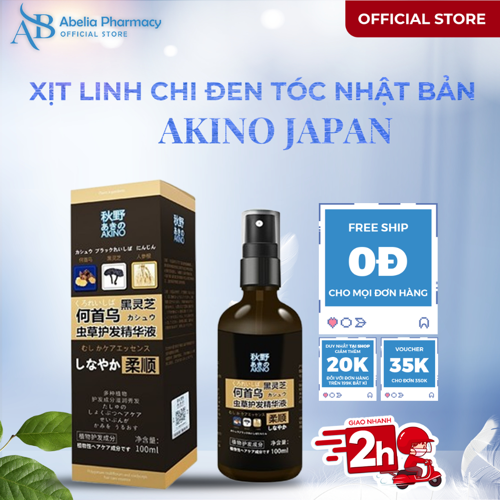 Tinh Chất Linh Chi Xịt Đen Tóc AKINO Nhật Bản - Xịt Đen Tóc AKINO Giúp Phủ Bạc, Nuôi Tóc Đen, Dày, B