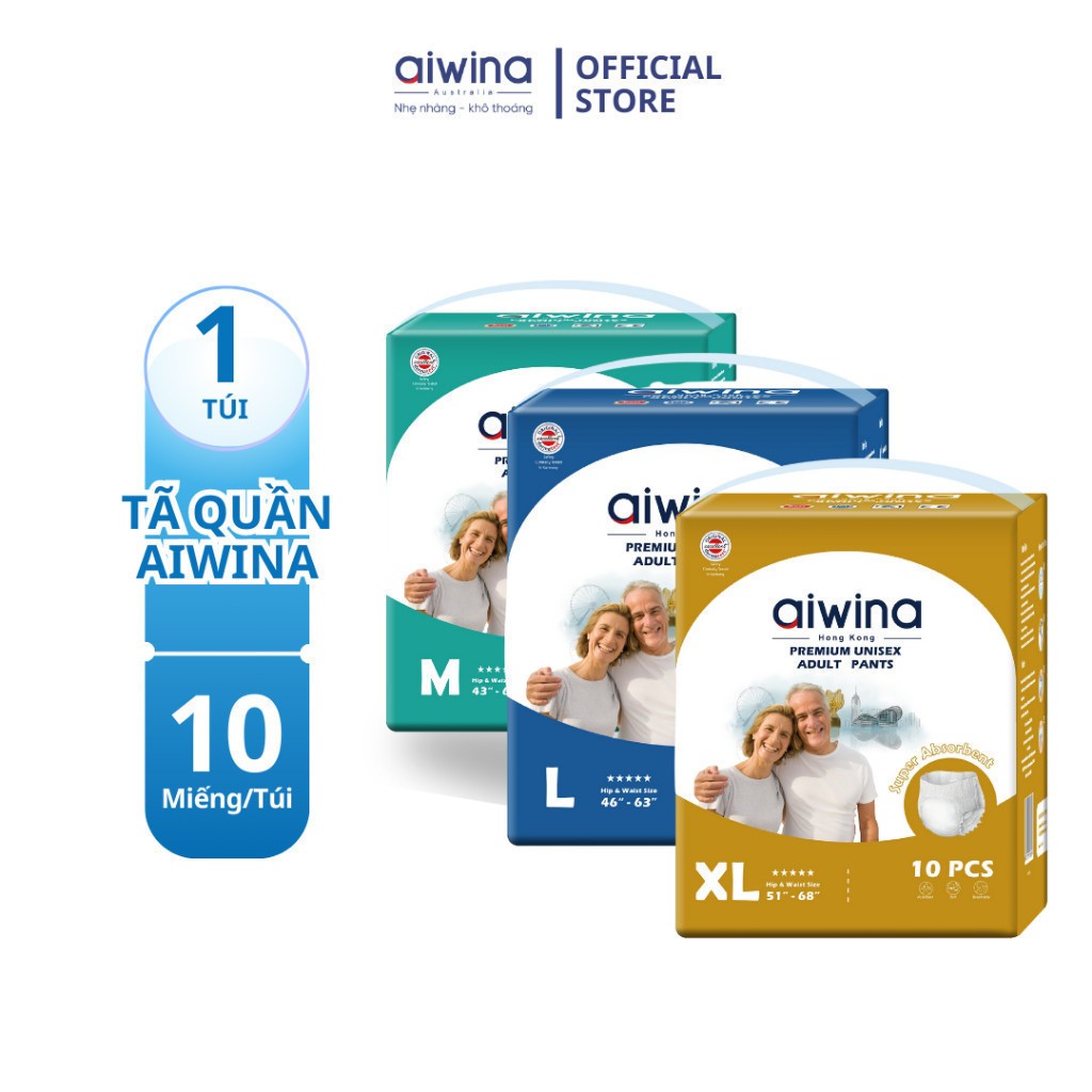 Tã Quần Người Lớn Aiwina Siêu Thấm Hút Size M/L/XL 10 Miếng/Túi