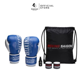 Combo Găng Tay Boxing Saigon Inspire 1.0 + Băng Quấn Tay 4m5 (tặng túi rút & xịt)  - Blue