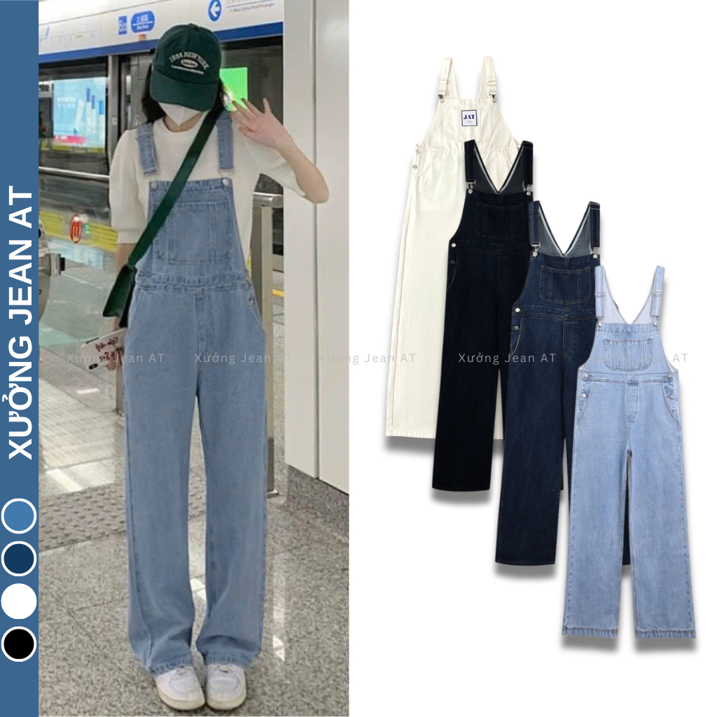 Yếm Quần Jean Nữ Ống Rộng Form Dài Phối Túi Lớn Trước Ngực Chất Bò Phong Cách Ulzzang Classy Girl 461