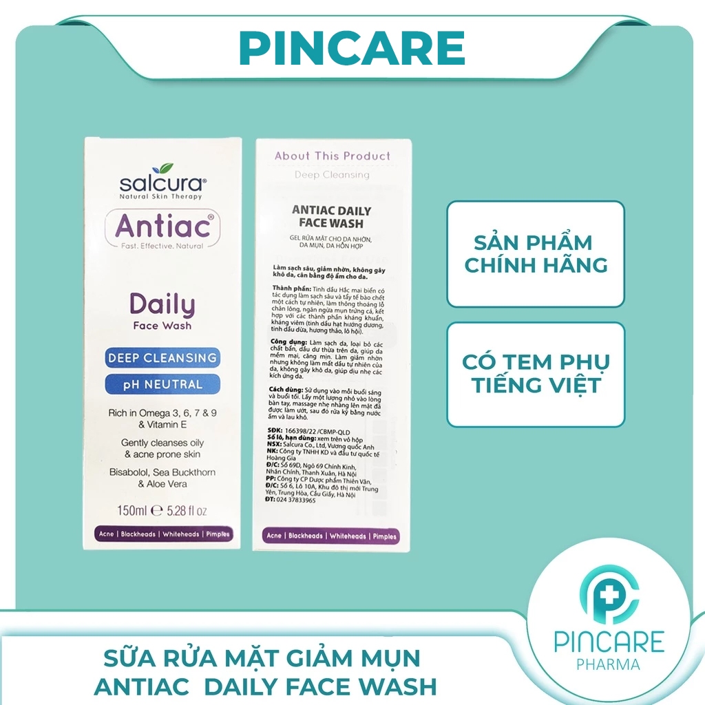 Sữa rửa mặt da dầu mụn, da nhạy cảm Antiac Daily FACE WASH 150ml - PinCare Health & Beauty