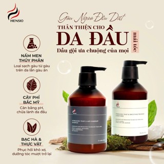 Combo gội xả hỗ trợ trị gàu nấm da đầu 500ml, dầu gội xả nấm men HENSIO cây Phỉ, bạc hà