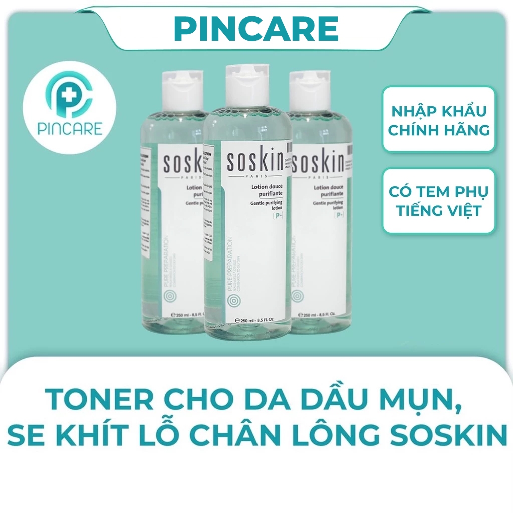 Toner se khít lỗ chân lông Soskin Gentle Purifying Lotion 250ml cho da dầu mụn - Hàng chính hãng PINCARE Health & Beauty