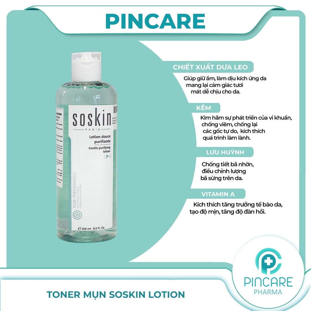 Toner se khít lỗ chân lông Soskin Gentle Purifying Lotion 250ml cho da dầu mụn - Hàng chính hãng PINCARE Health & Beauty