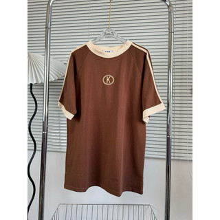 Áo phông cotton khô form rộng thêu chữ ( K )(40-70kg)