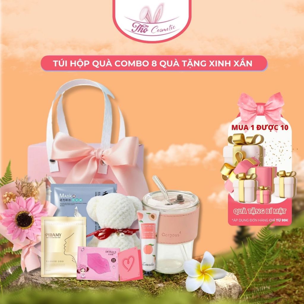 Set Qùa Tặng Xinh Xắn Ly Cốc, Khăn Gấu, Mặt Nạ, Kem Dưỡng Da Tay, Bó Hoa, Thiệp Dành Cho Bạn Bè Ngườ
