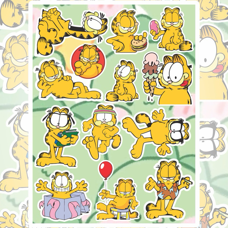 Tem Dán Sticker Nhãn Dán Decal Mèo Garfield Dán Trang Trí Xe Máy Xe Điện Bàn Học Máy Tính Tủ Lạnh De