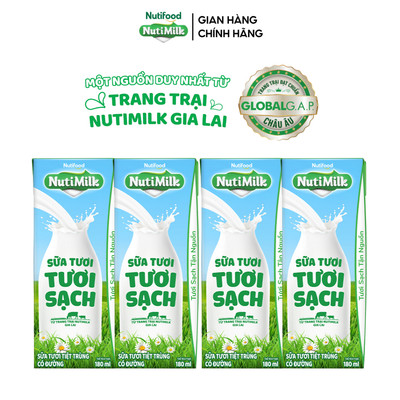[QUÀ TẶNG KHÔNG BÁN] Lốc Sữa Tươi Tươi Sạch NutiMilk Vị Ngẫu Nhiên 180ml