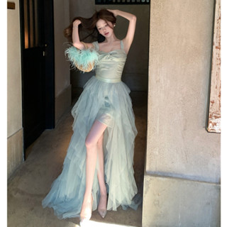 MB032 Set hai món váy dây ngắn ôm body kết hợp cùng quây voan bèo thớt tha phong cách tiểu thư