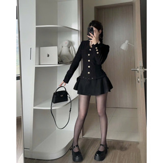  Váy Nữ  Váy Thiết Kế Chất Dạ Kèm Đai Siêu Xinh Kết Hợp Đính Cúc màu vani Sang chảnh Tiểu thư 2 Màu Đen ,Be Chuẩn Loại 1 