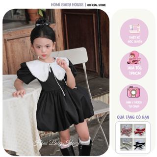 Váy công chúa cho bé gái Đầm bí đen cổ nơ trắng HOMI BABY HOUSE