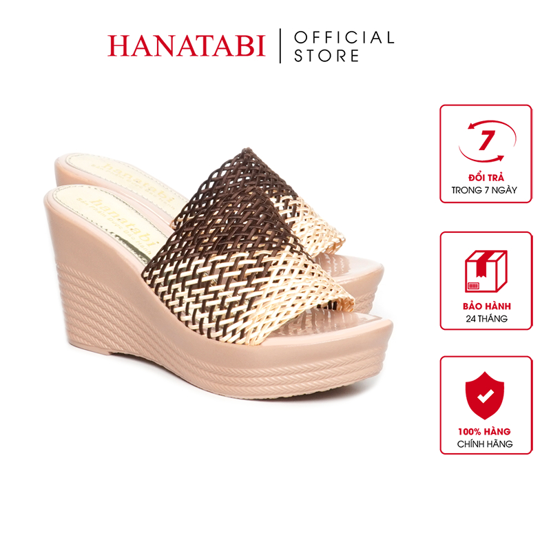 Dép Nữ Đế Xuồng PU Siêu Nhẹ Cao 9cm Hanatabi Quai Lưới (35-39) Mã HNDE9F1158