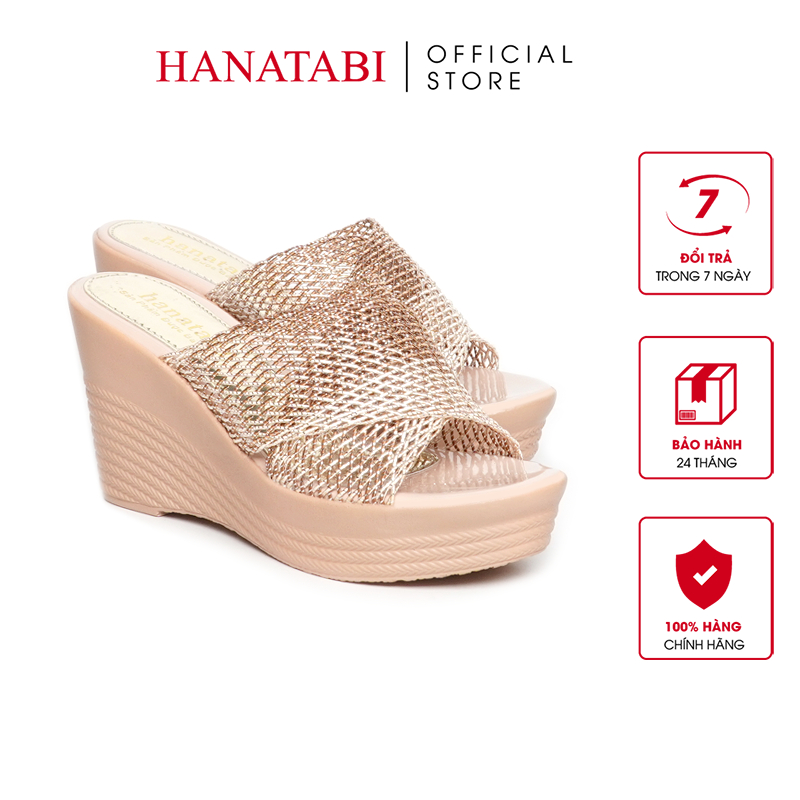 Dép Nữ Đế Xuồng PU Siêu Nhẹ Cao 9cm Hanatabi Quai Lưới (35-39) Mã HNDEL9F1159
