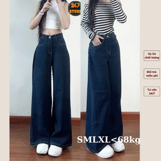  Quần jeans nữ công sở trơn ống rộng chỉ nổi xanh đen Quần bò ống rộng 247store - Jean1112_p9k14 