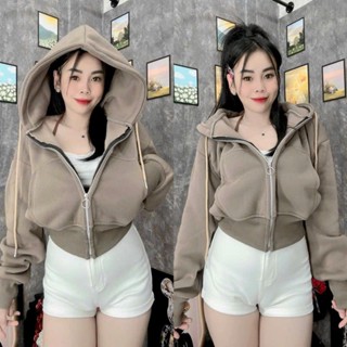Áo Khoác Hoodie Zip Nỉ Bông Dáng Ngắn CROPTOP Nữ Mũ 2 Lớp Trơn nhiều màu hottren 2024