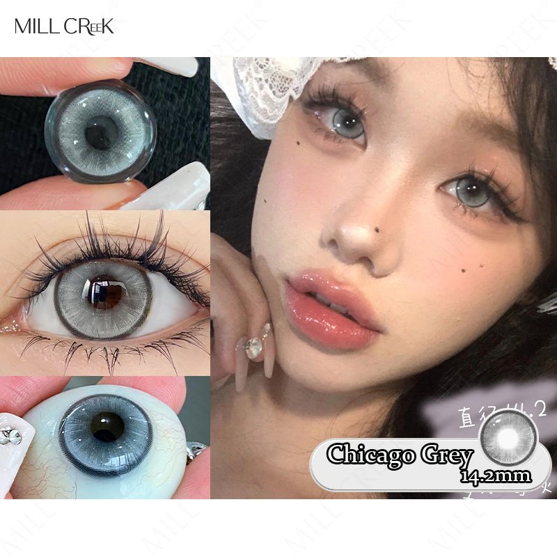 millcreek 1 cặp kính áp tròng 14.2mm màu xám/xanh/xanh lá cây douyin lens phù hợp để chụp ảnh video