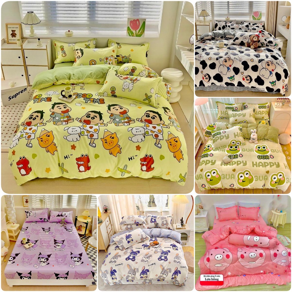 Bộ Chăn Phao 5 Món Cotton Chăn Sẵn Ruột bông trắng tinh khiết đã khử khuẩn Bộ Chăn Ga Gối 5 Món