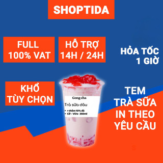 Tem trà sữa trà chanh in sẵn theo yêu cầu chủ quán, in nhiệt decal Shoptida 50x30mm và 50x50mm
