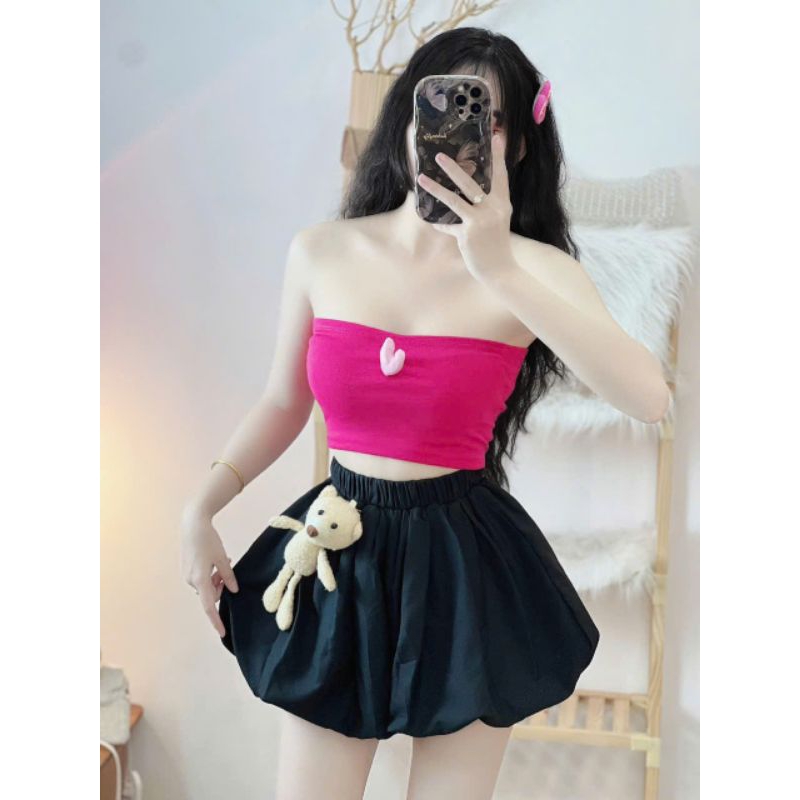 Sét áo cúp ngực đính tim mix quần đùi bí đính gấu