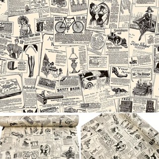 Decal giấy dán tường báo chữ cũ trang trí phong cách vintage sẵn keo khổ rộng 45cm dài 10m