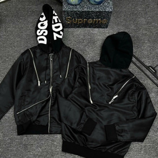 BB Áo khoác gió  mũ nam nữ Dsq vải gió dù khoá zip hai vai phối mũ nỉ bông in chữ đẳng cấp