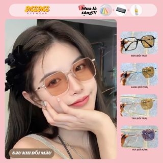 Mắt kính nữ đổi màu chống ánh sáng xanh tia UV bụi gọng kính vuông thời trang dễ thương nhẹ đẹp titan kính mát  MEME Y14