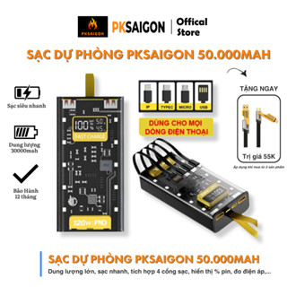 Sạc Dự Phòng 120W PKSAIGON Dung Lượng 30000mAh Tích Hợp 4 Cổng Sạc Nhanh 22,5W Phù Hợp Mọi Loại Máy